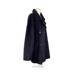 Max Mara Vintage Navy Blue Wool Double Breasted Coat Size 48 IT