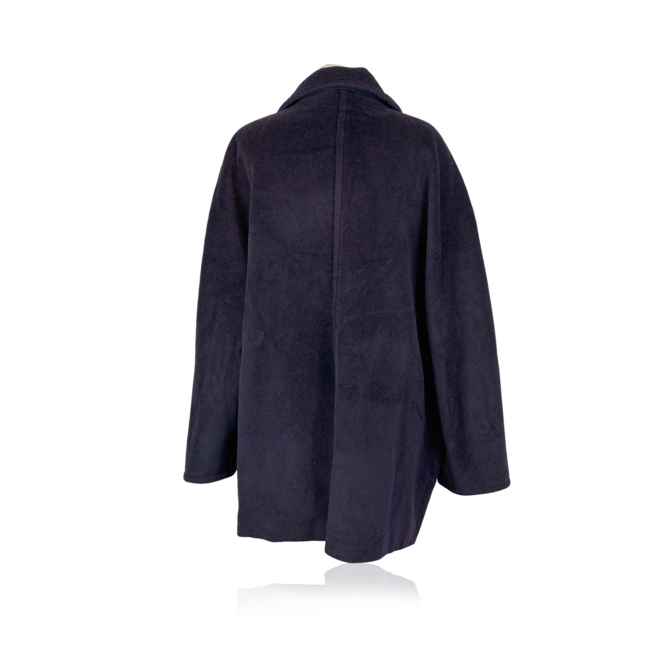 Black Max Mara Vintage Navy Blue Wool Double Breasted Coat Size 48 IT For Sale