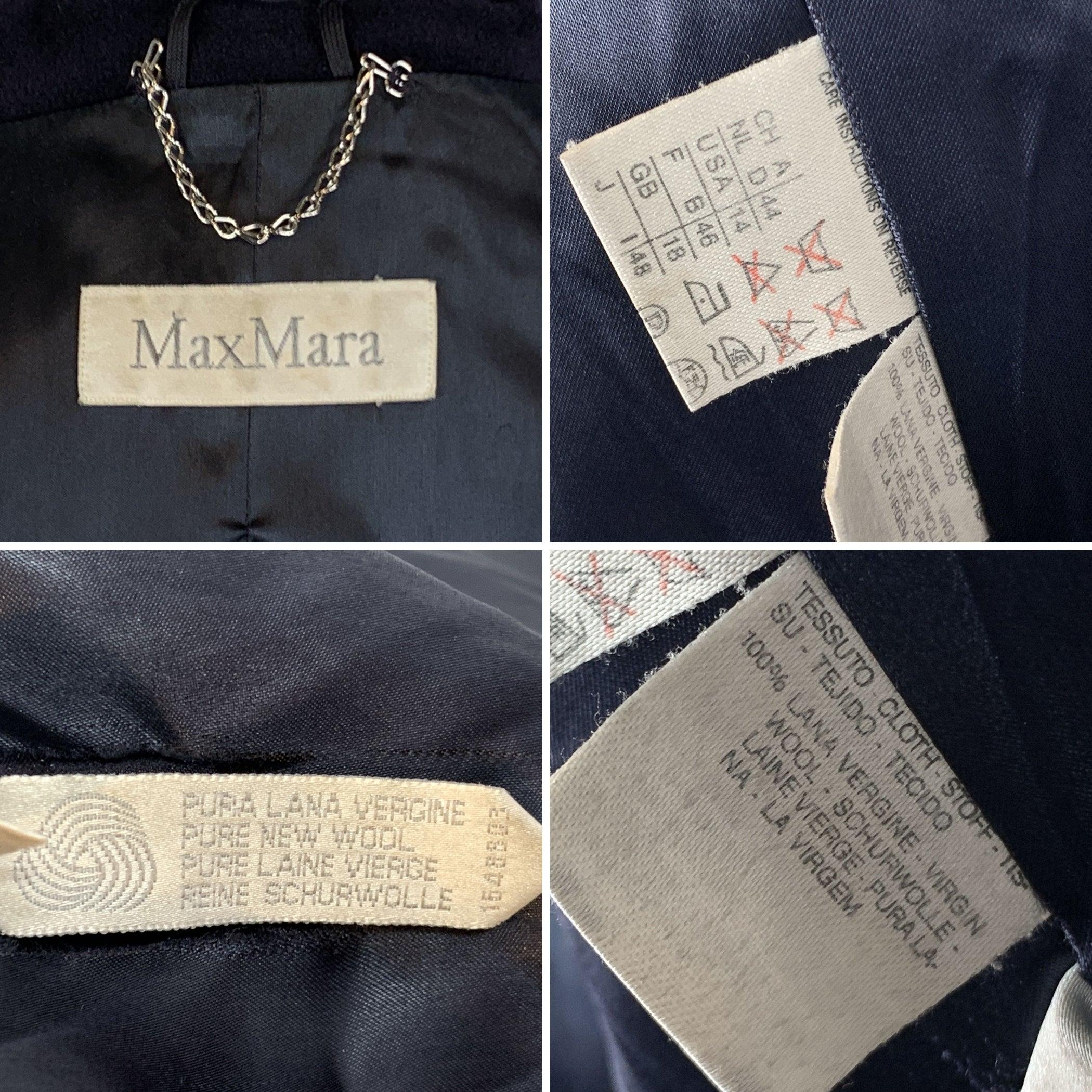 Women's Max Mara Vintage Navy Blue Wool Double Breasted Coat Size 48 IT For Sale