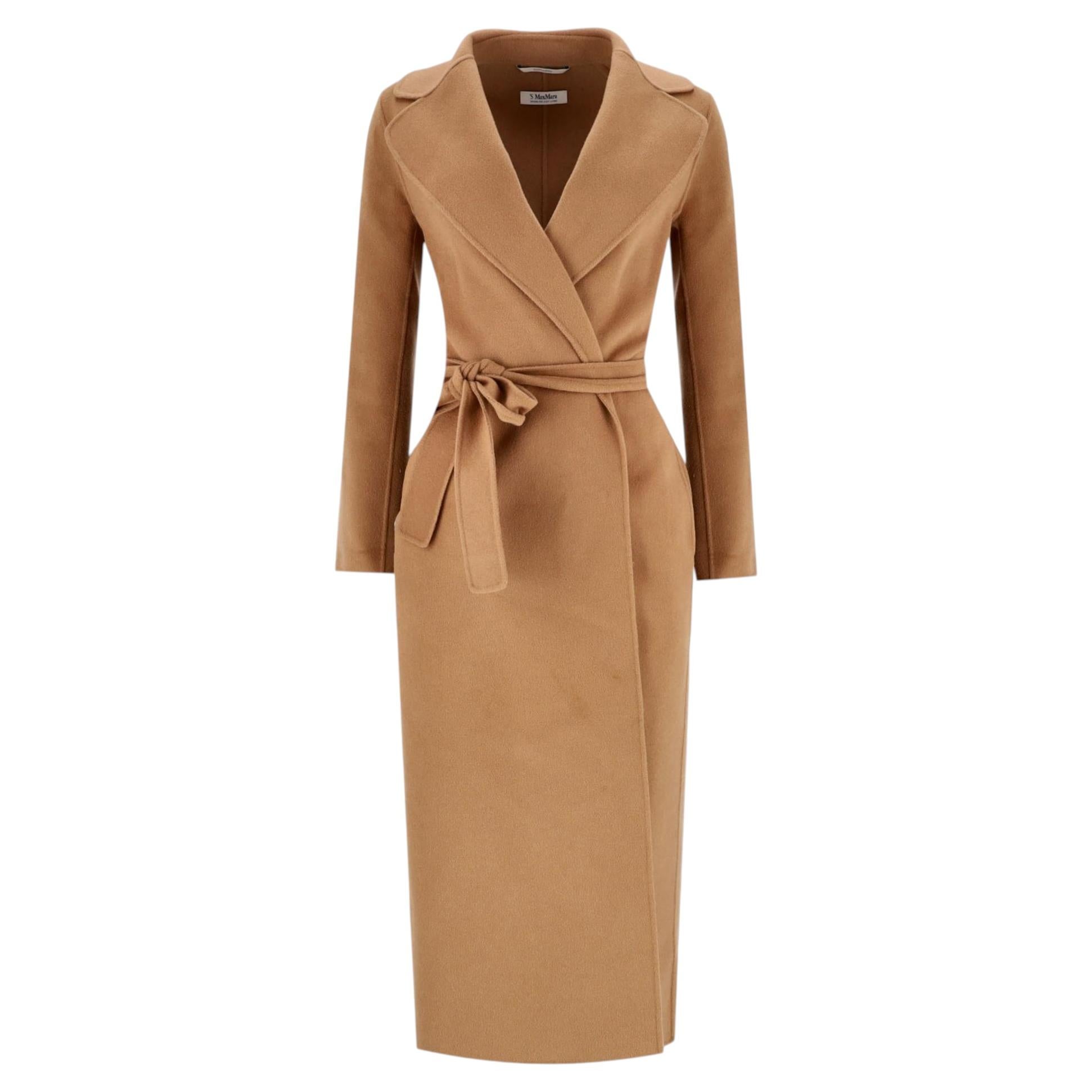Pre-owned Max Mara Virgin Wool Wrap Coat In Brown
