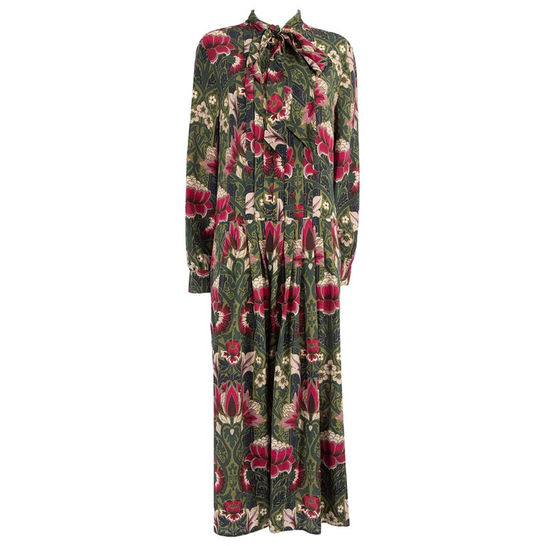 Max Mara Weekend Max Mara Green Silk William Morris Midi Dress Size XXL at  1stDibs