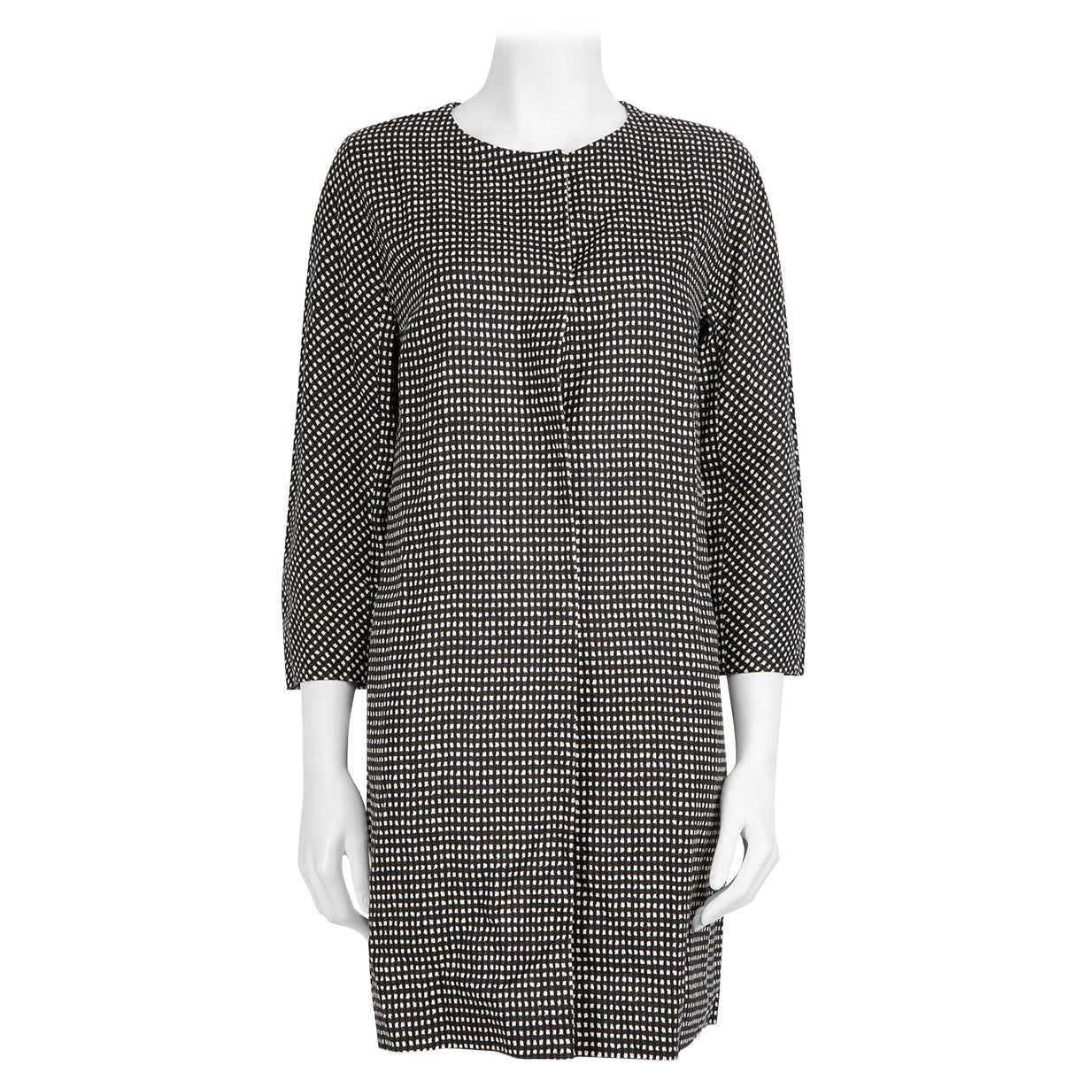 Max Mara Weekend Max Mara Grey Printed Check Mid-Length Coat Size L
