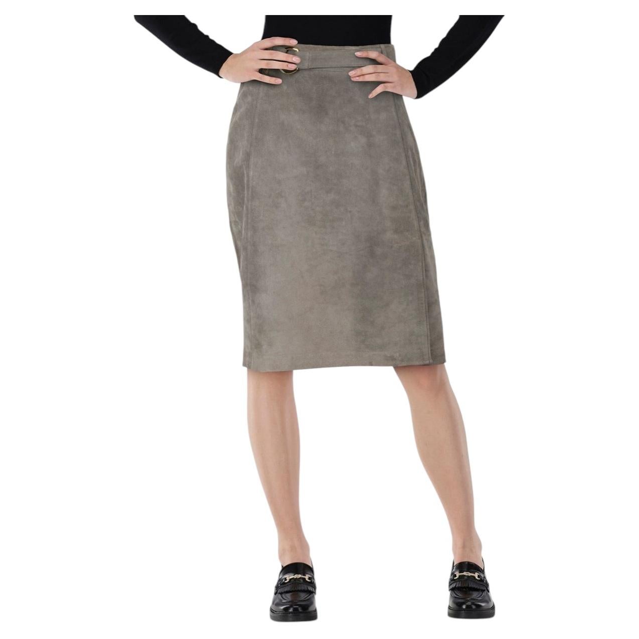 Max Mara Weekend Max Mara Grey Suede Belted Skirt Size S