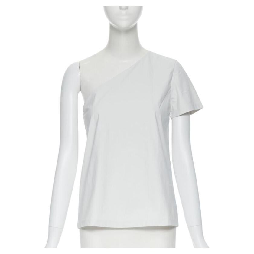 MAX MARA white coated cotton one shoulder asymmetric top S For Sale