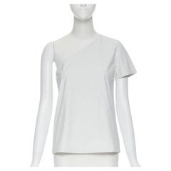 MAX MARA white coated cotton one shoulder asymmetric top S