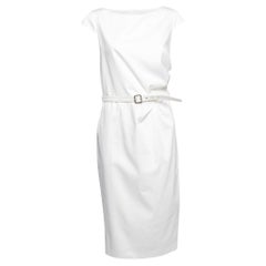 Max Mara White Cotton Cap Sleeve Belted Dress L
