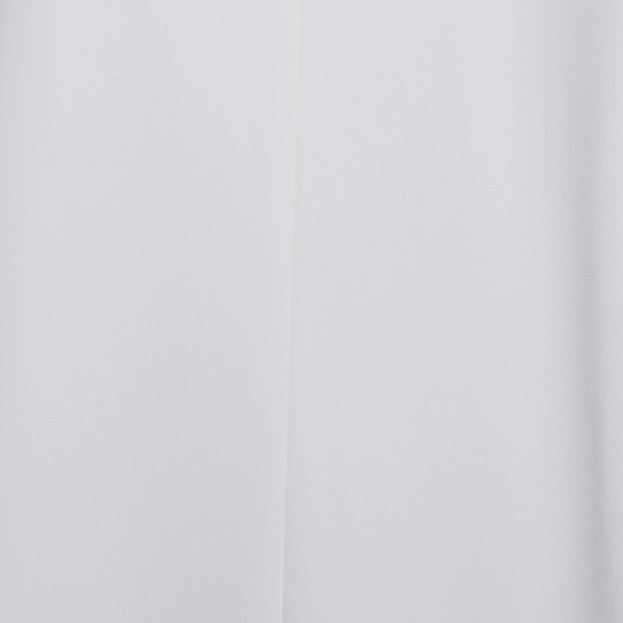 Gray Max Mara White Crepe Ruffled Hem Sleeveless Tunic Top L For Sale