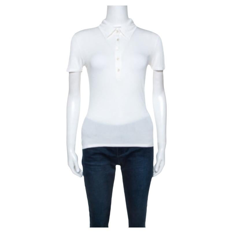 Max Mara Camiseta de punto blanca con cuello M en venta