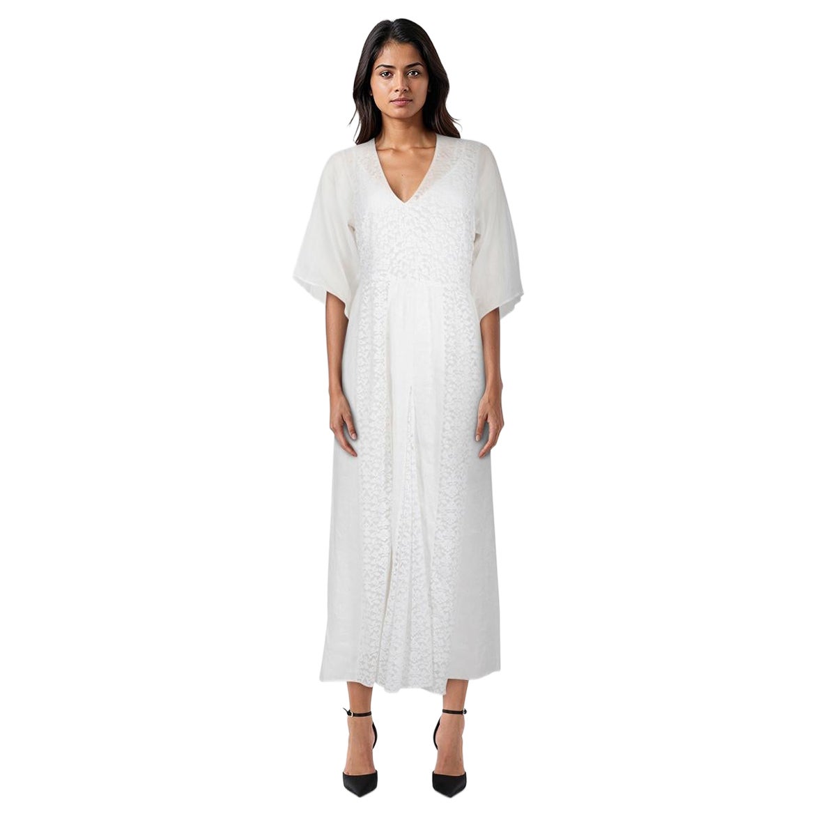 Max Mara White Lace Panelled Midi Dress Size M
