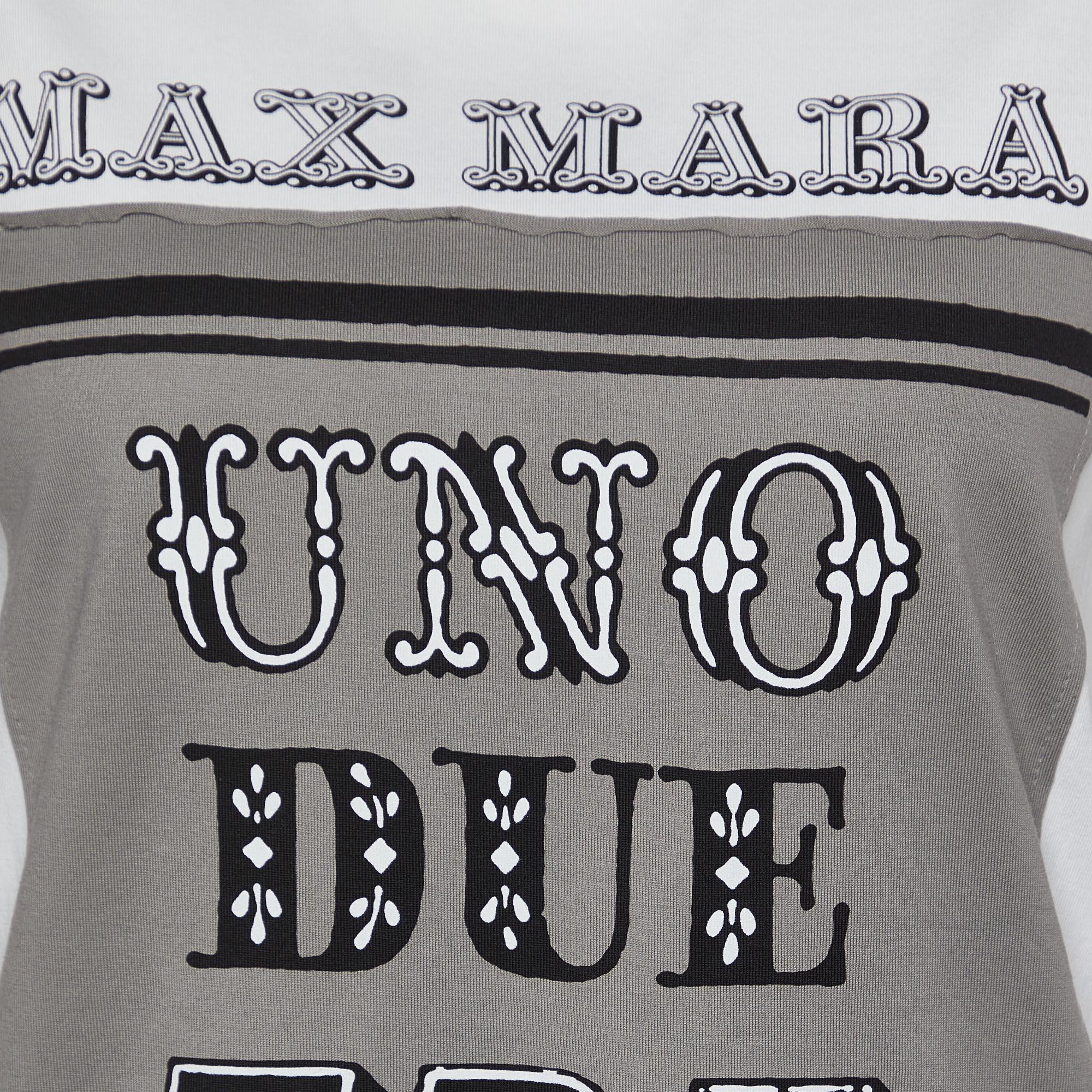 Grigio Max Mara White Logo Print Cotton Crew Neck T-Shirt S in vendita