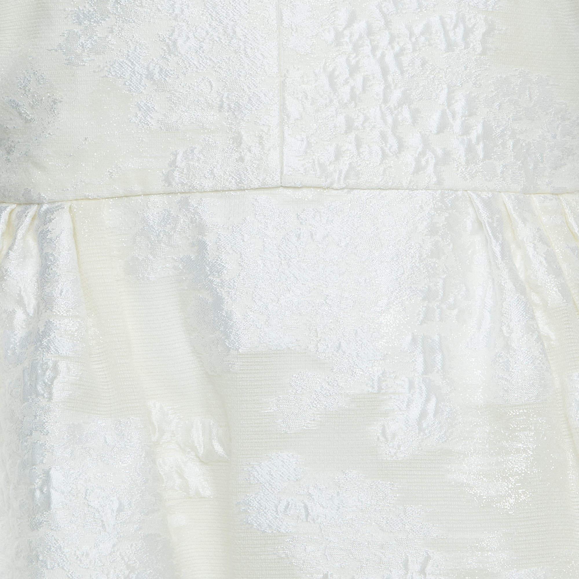 Max Mara White Lurex Jacquard Halter Neck Ermione Gown L For Sale 4