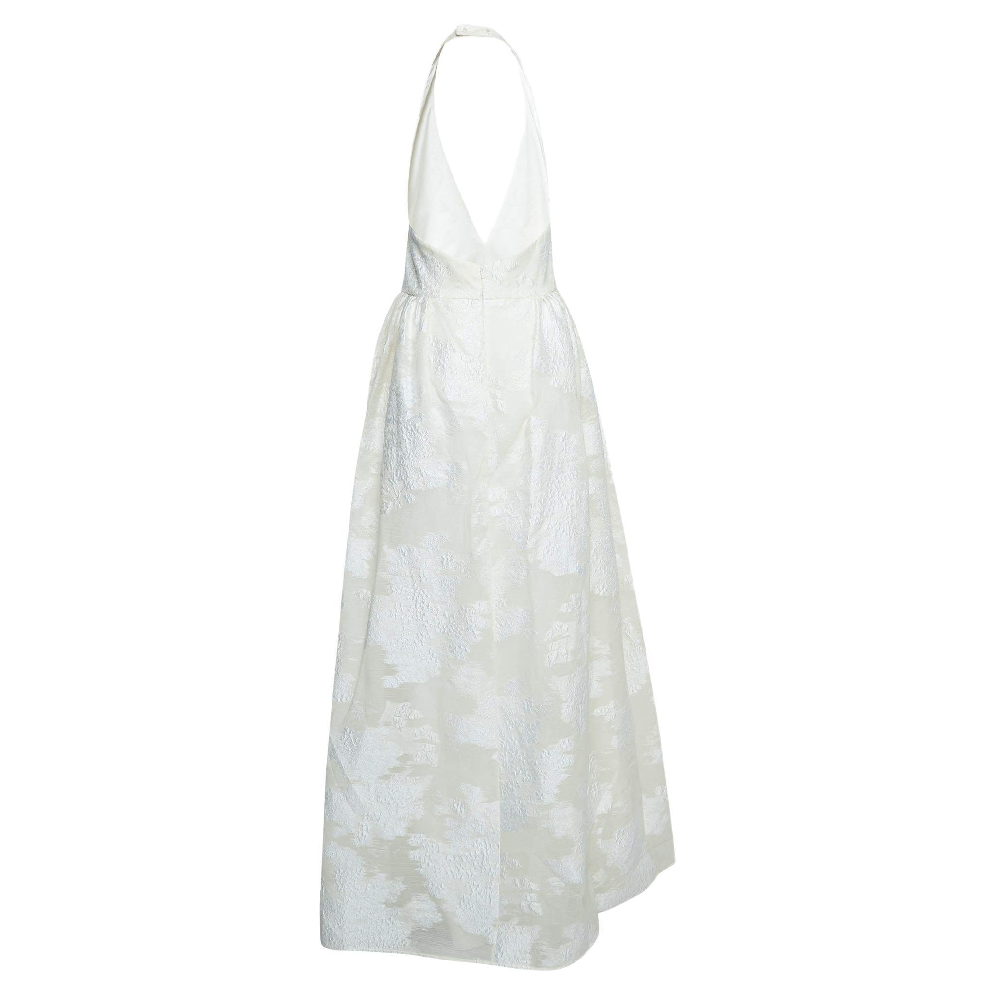 Max Mara White Lurex Jacquard Halter Neck Ermione Gown L For Sale