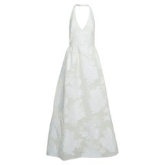 Max Mara White Lurex Jacquard Halter Neck Ermione Gown L