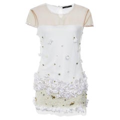 Max Mara White Mesh Crystal and Sequin Embellished Top M