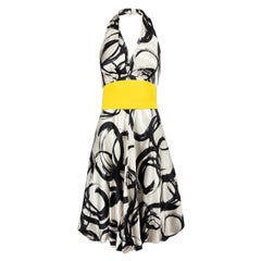 Max Mara Abito a sbuffo in seta bianca con stampa astratta taglia S.S. White