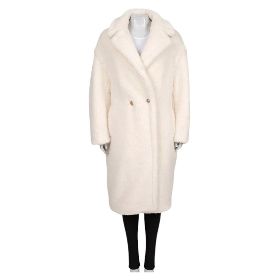 Max Mara White Straight Cut Teddy Coat L