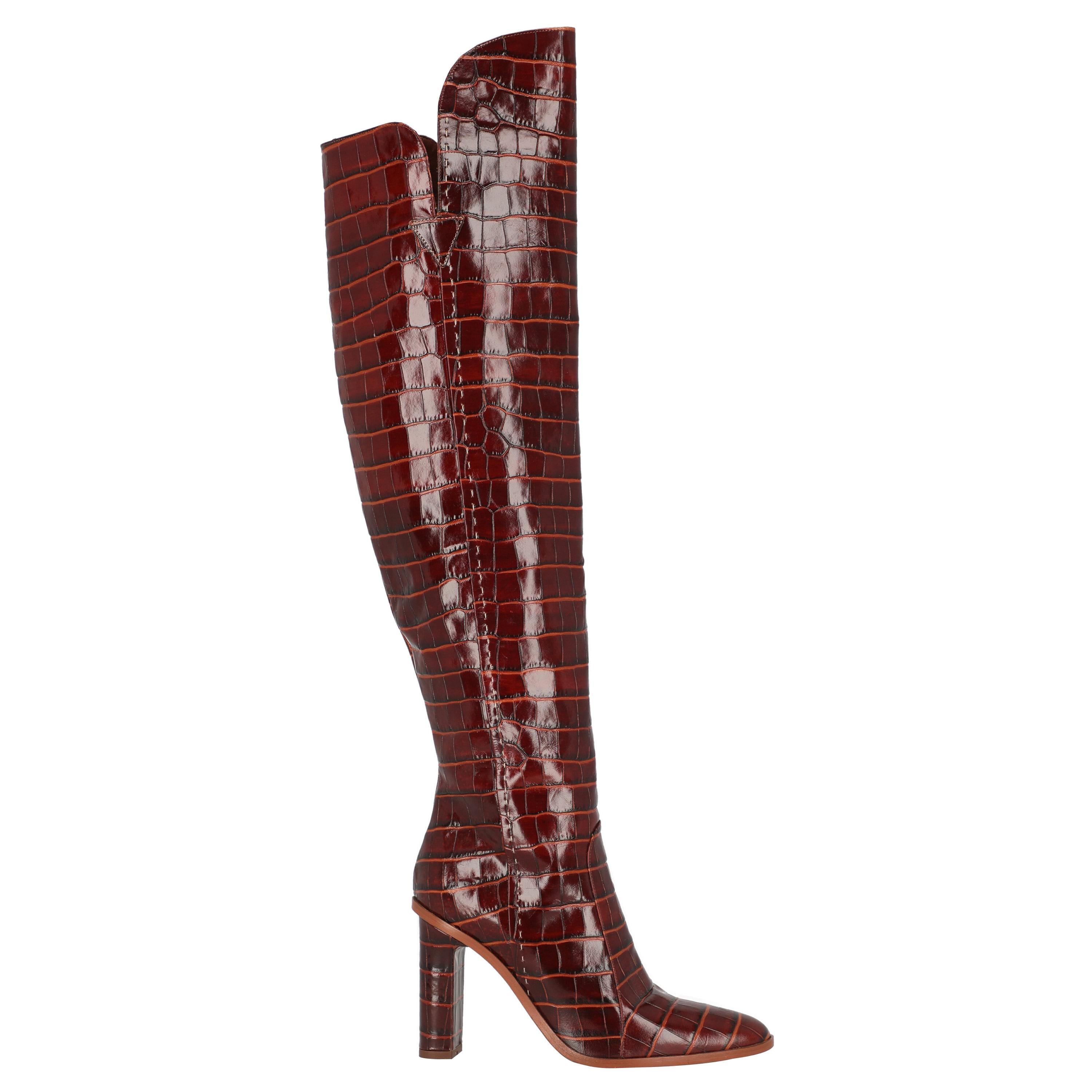 Max Mara Women  Boots Burgundy Leather IT 39 For Sale