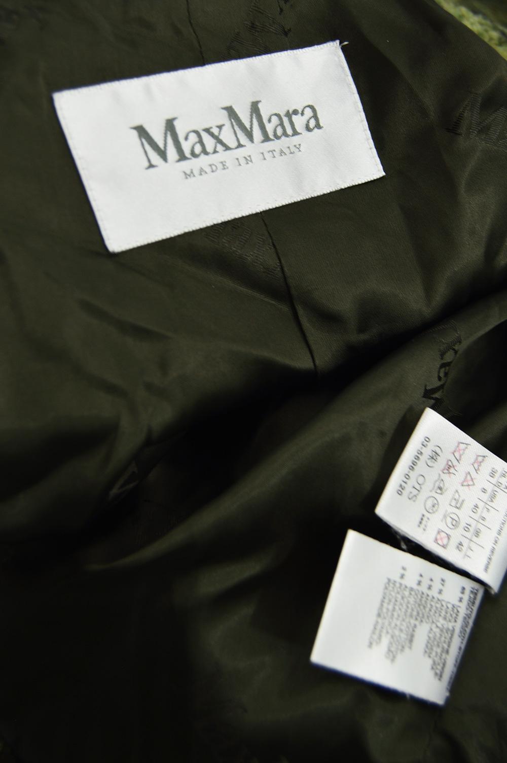 Brown Max Mara Women's Alpaca, Wool & Angora Green Check Belted Shawl Collar Coat