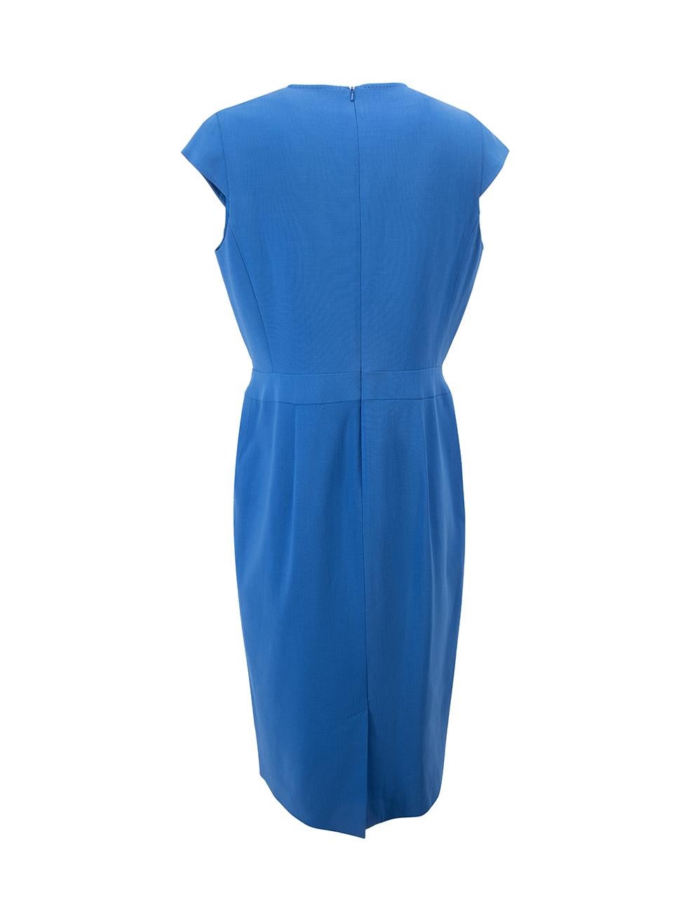 Max Mara Women's Vintage Blue V Neck Knee Length Dress In New Condition In London, GB
