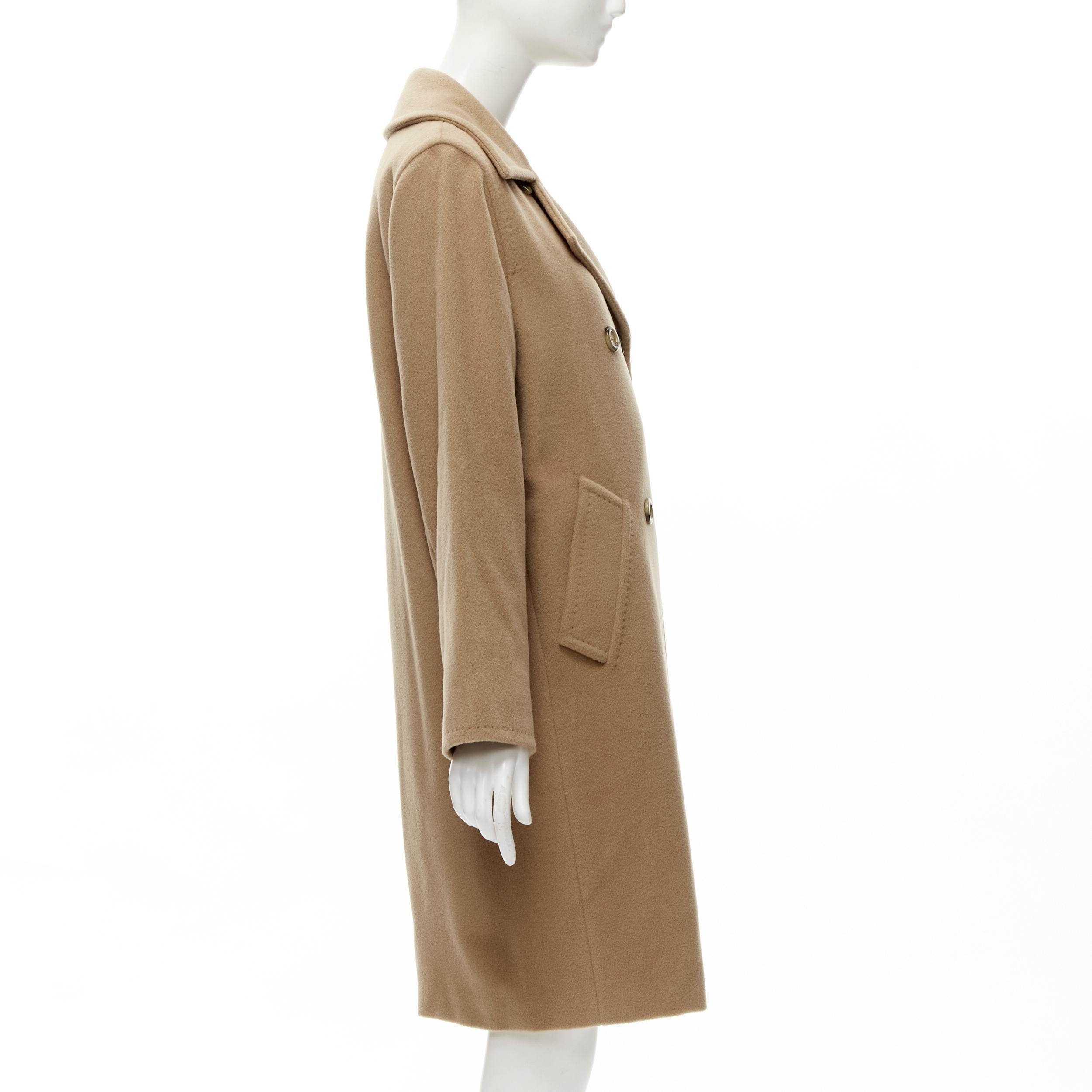 Women's MAX MARA wool camel brown shell button longline overcoat jacket FR36