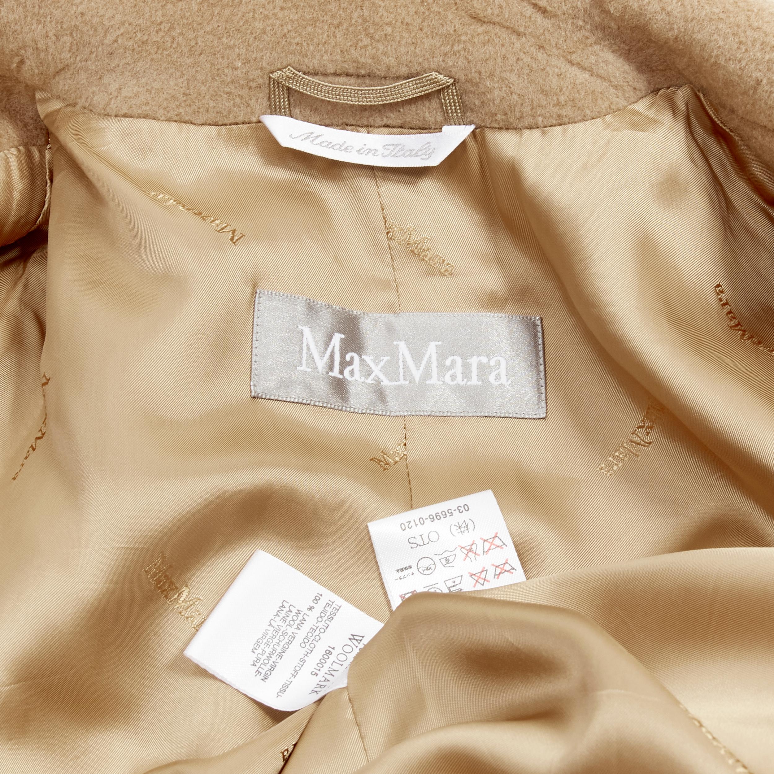 MAX MARA wool camel brown shell button longline overcoat jacket FR36 5