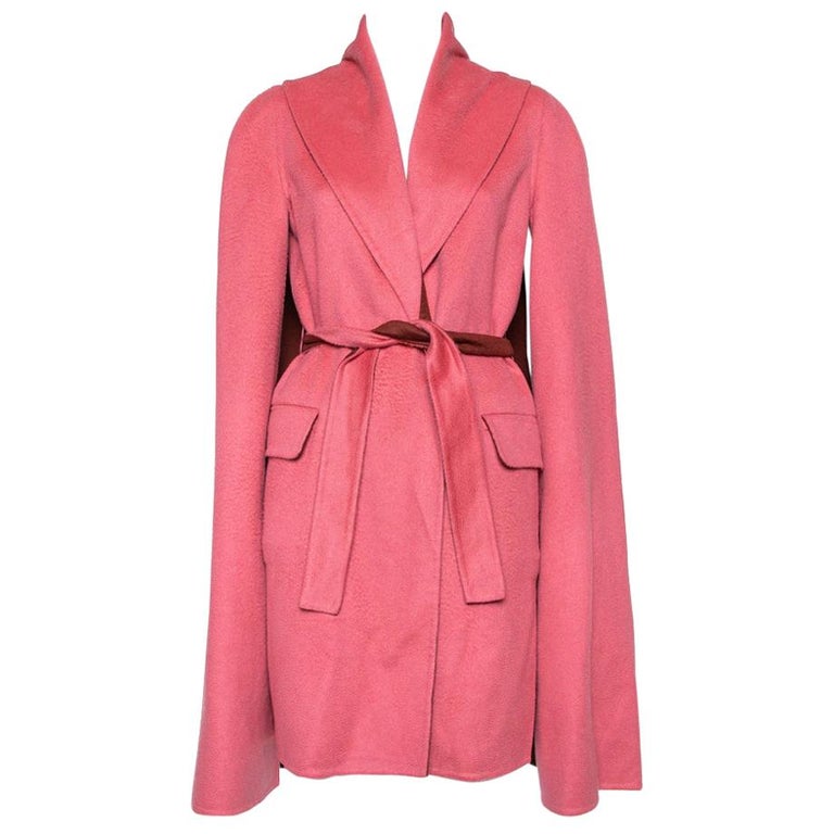 Max Mara x Atelier Coral Pink Cashmere Belted Cape Coat M at 1stDibs