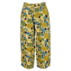 Max Mara Yellow Beige Linen Floral Casual Capri Trousers