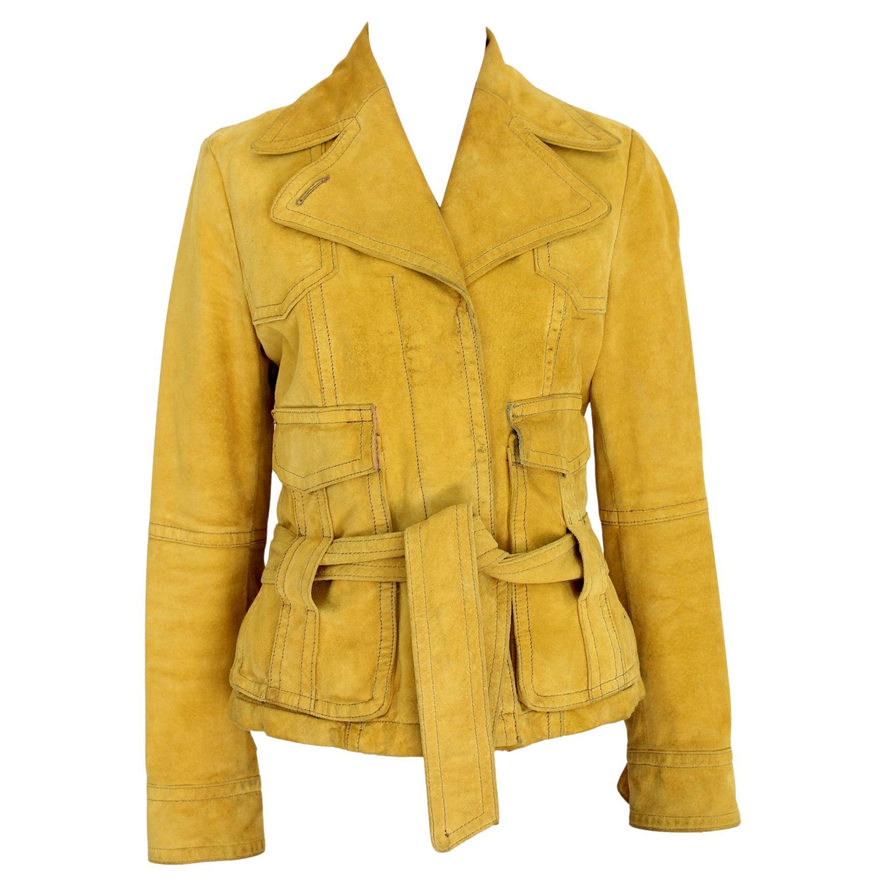 Max Mara Yellow Leather Fitted Jacket For Sale