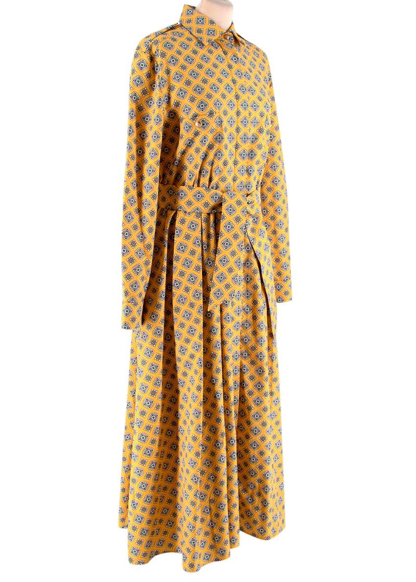 Max Mara Yellow Printed Belted Cotton Midi Shirt Dress US10
