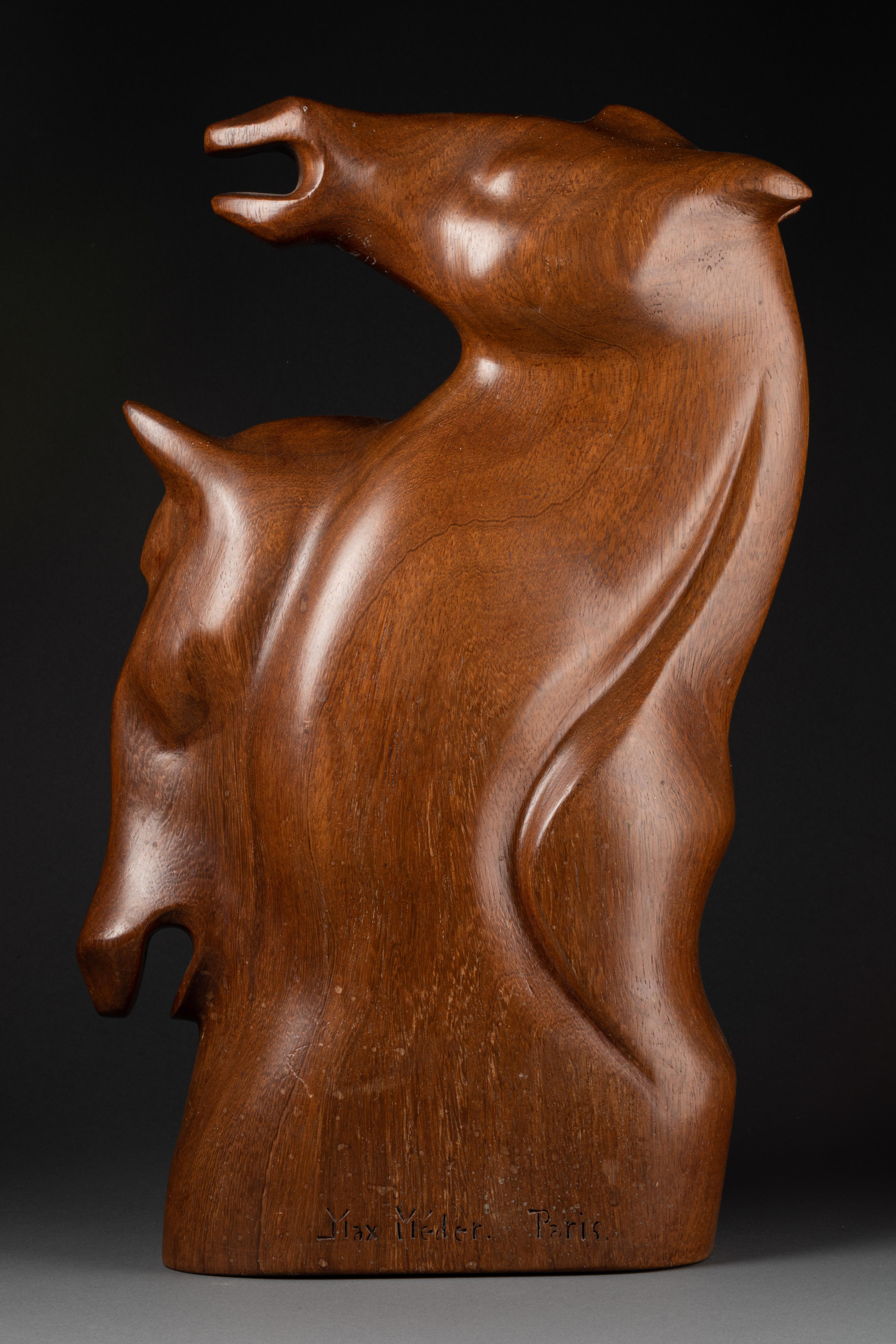 Verni Max Meder (1937-) : « Couple of horses bust », sculpture en bois C. en vente