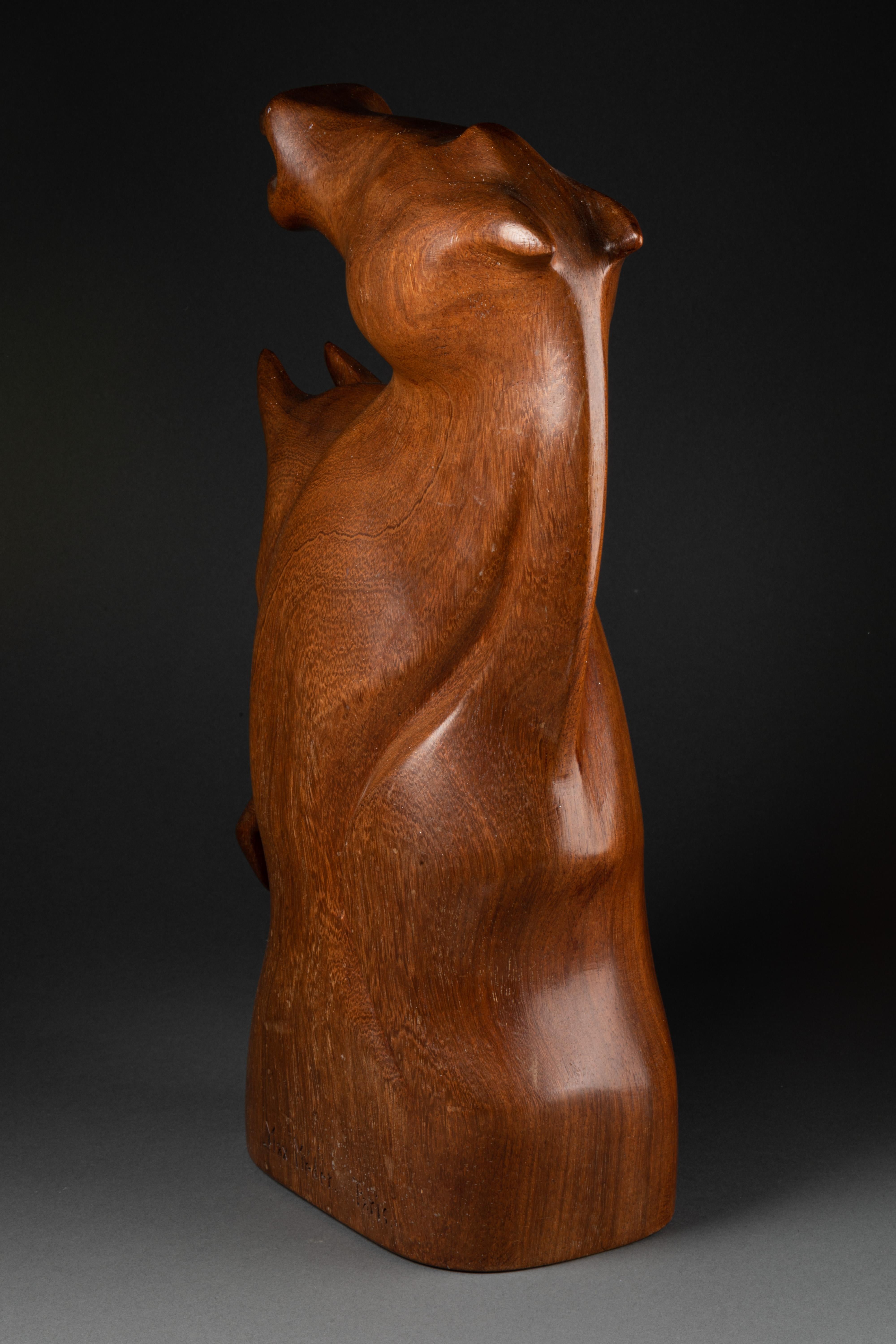 Max Meder (1937-) : « Couple of horses bust », sculpture en bois C. Bon état - En vente à SAINT-OUEN-SUR-SEINE, FR