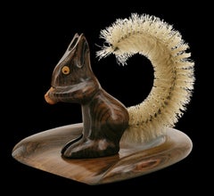 Max Meder, Hand Carved Wooden Squirrel Brush & Pan, France, 1950s
