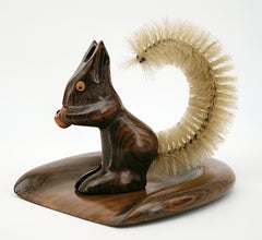 Max Meder, Hand Carved Wooden Squirrel Brush & Pan, France, 1950s