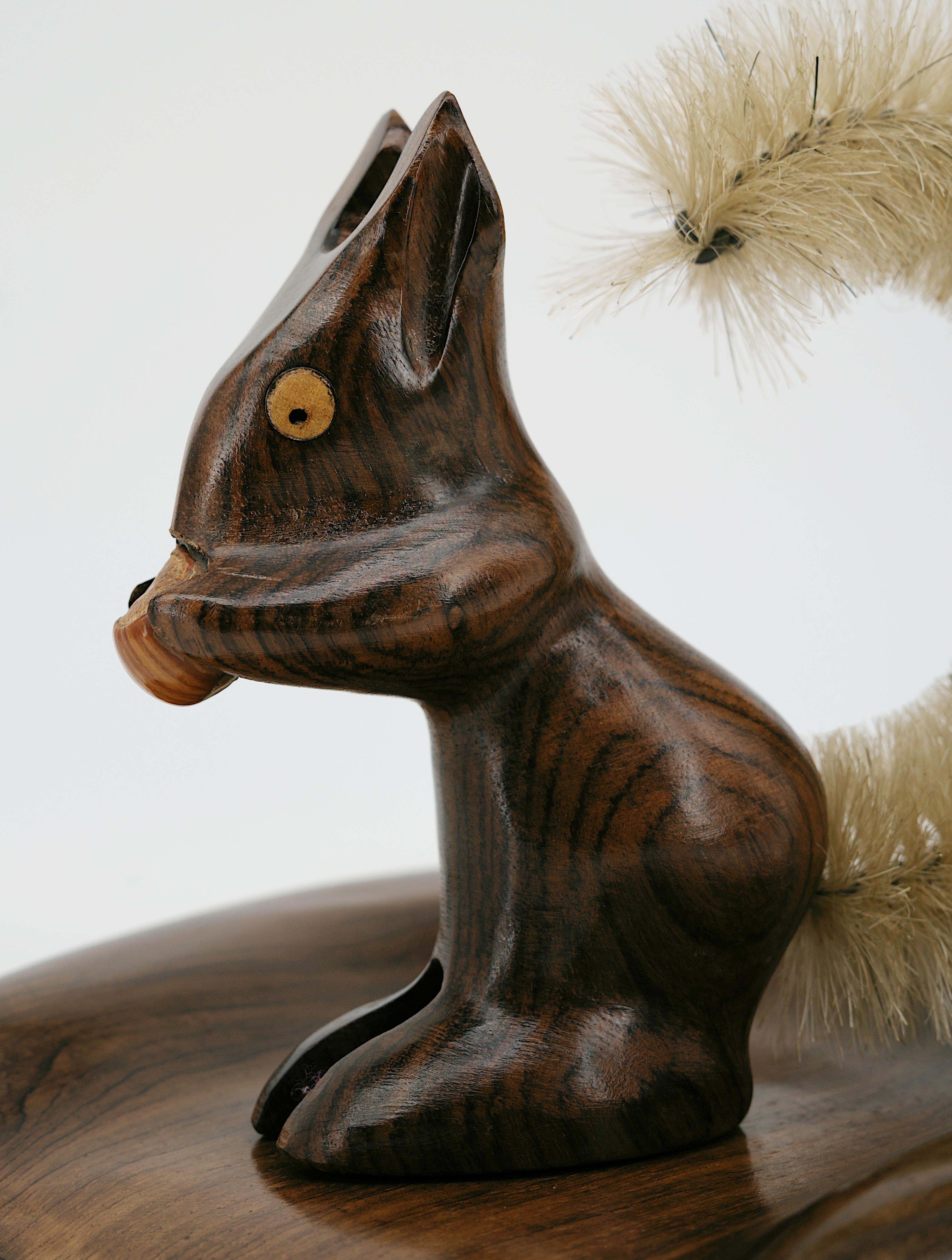 Mid-Century Modern Max Meder, Hand Carved Wooden Squirrel Brush & Pan, France, 1950s For Sale