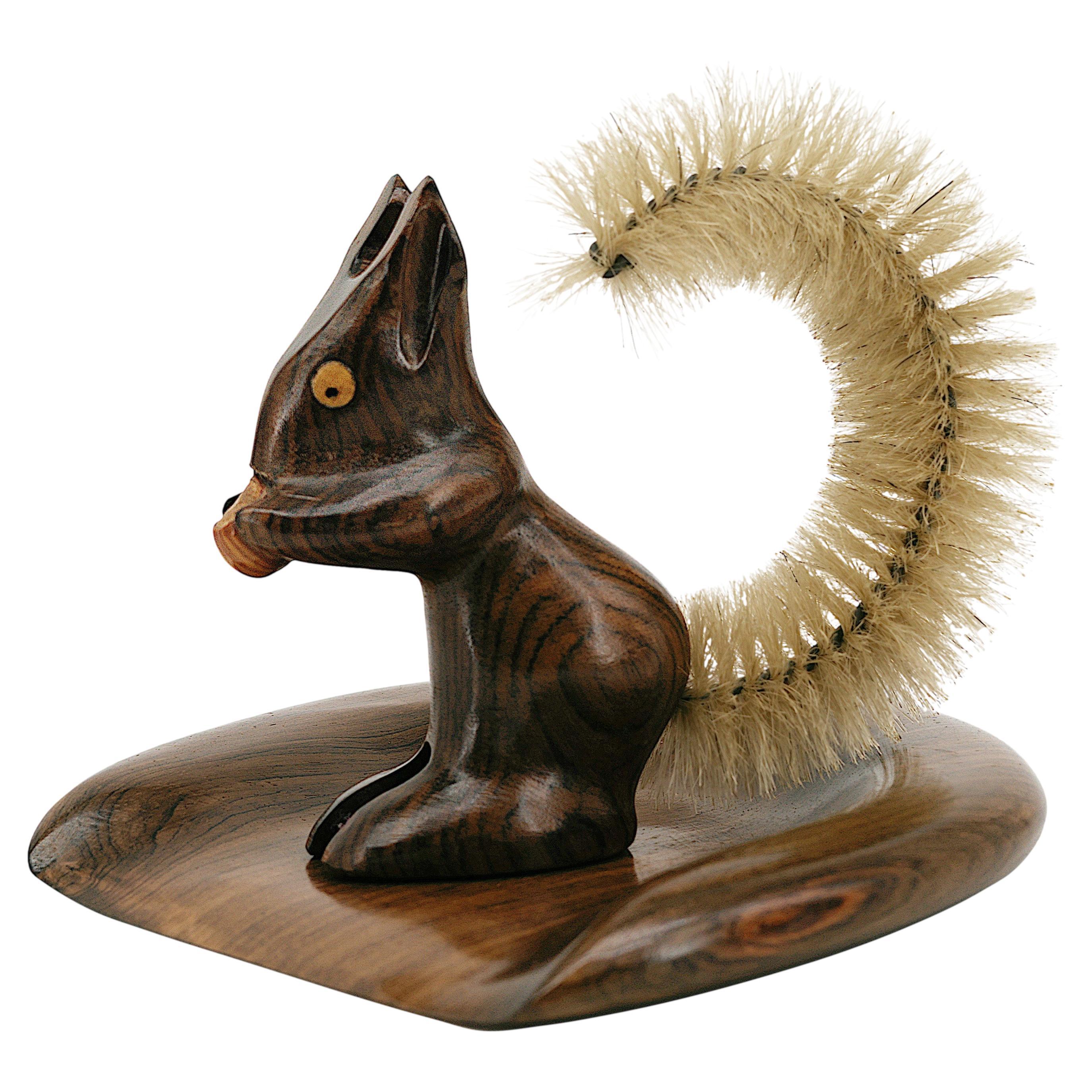 Max Meder, Hand Carved Wooden Squirrel Brush & Pan, France, 1950s For Sale