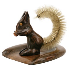 Retro Max Meder, Hand Carved Wooden Squirrel Brush & Pan, France, 1950s