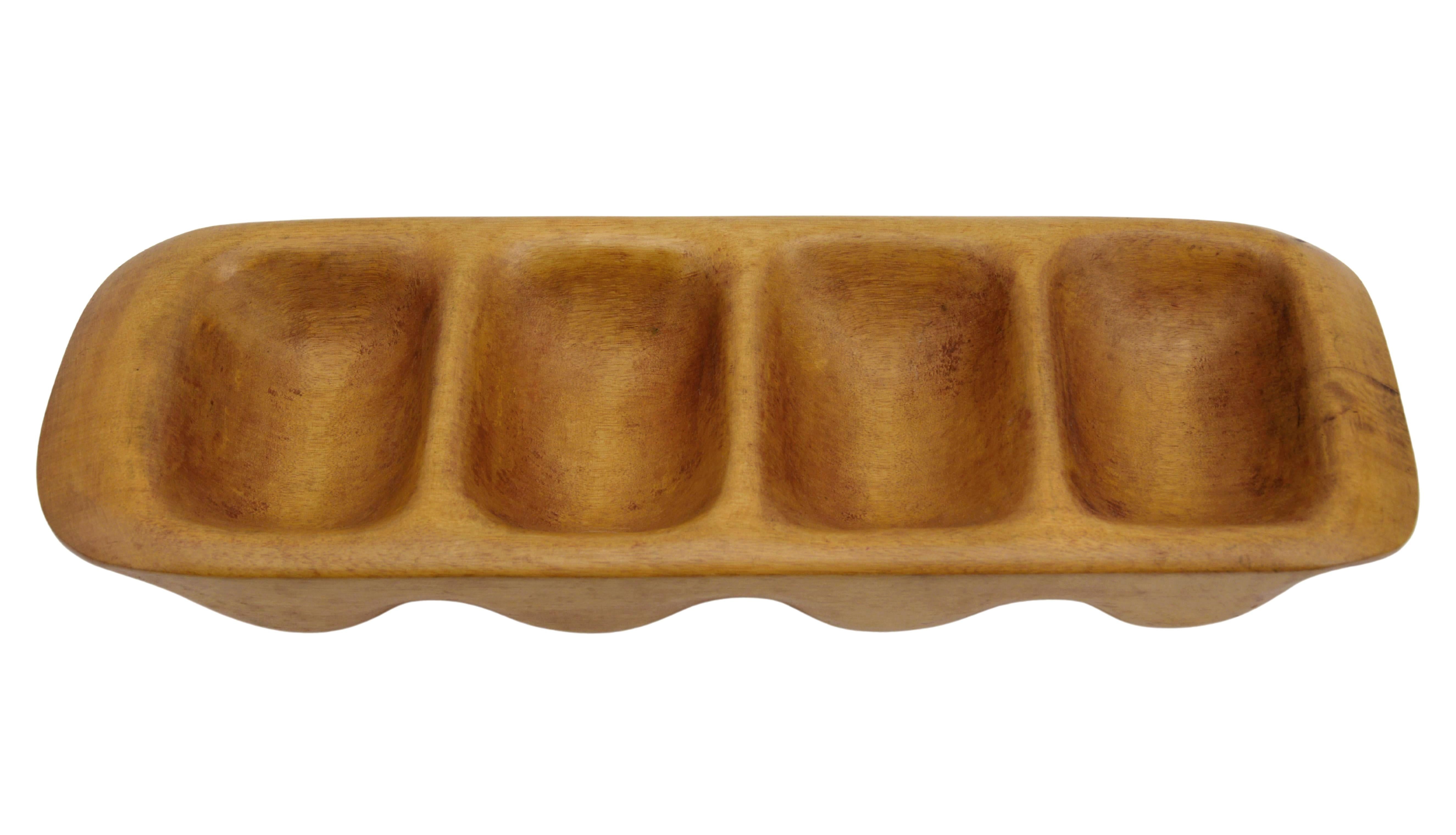 Large wooden tidy by Max Méder in the style of Alexandre Noll, Paris, France, 1950s. Vide-poches hand carved in a single piece of solid wood. Signed under the base: 