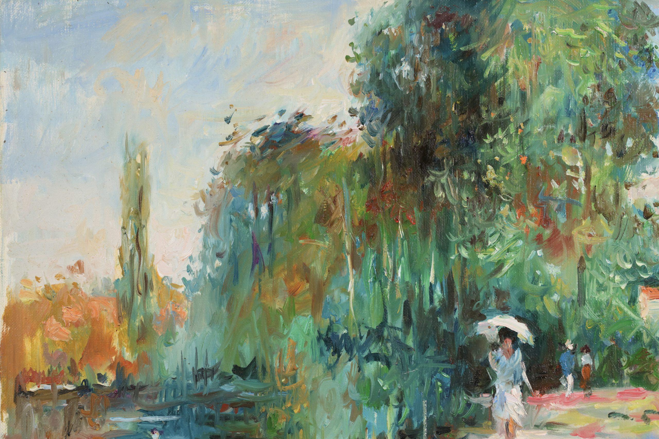 Au bords de l'etang - Post Impressionist Figures in Landscape Oil - Max Agostini - Painting by Max Michel Agostini