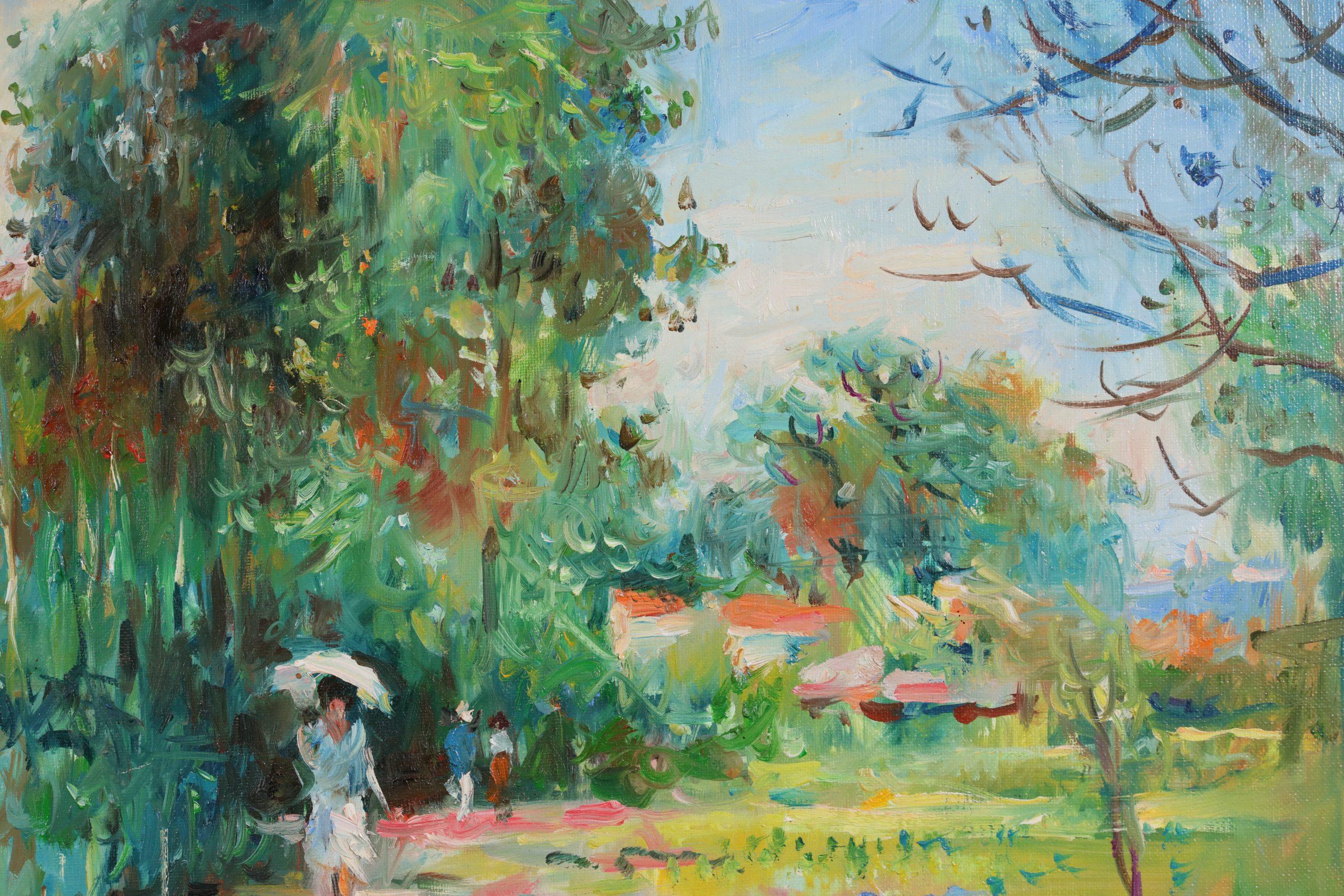 Au bords de l'etang - Post Impressionist Figures in Landscape Oil - Max Agostini - Post-Impressionist Painting by Max Michel Agostini