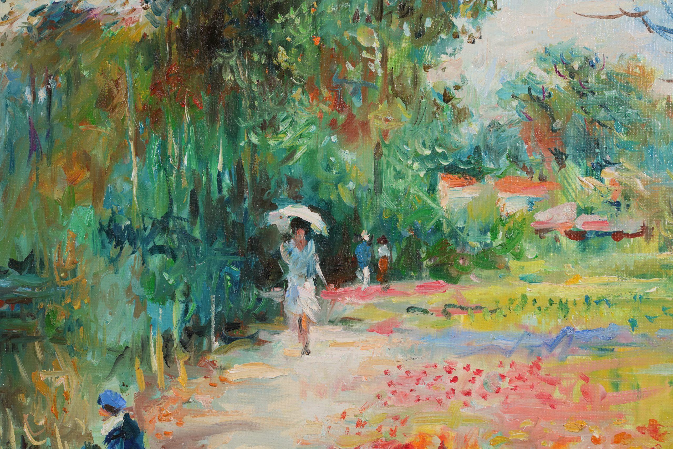 Au bords de l'etang - Post Impressionist Figures in Landscape Oil - Max Agostini For Sale 1