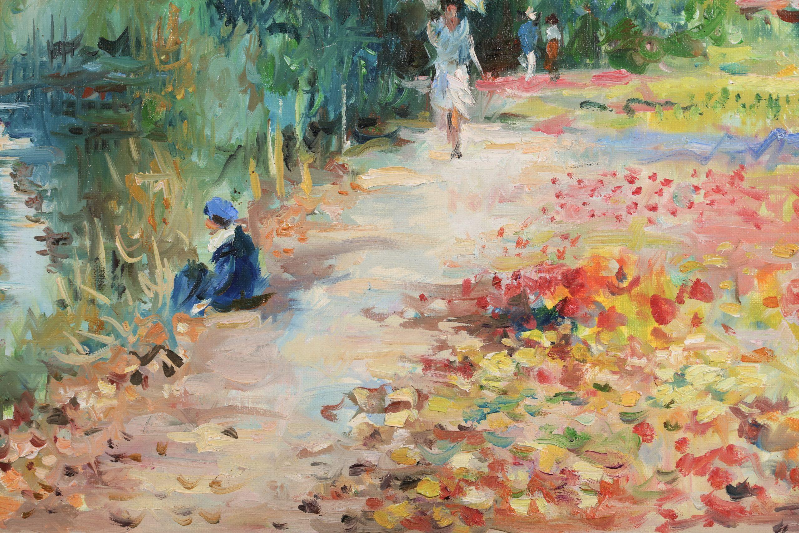 Au bords de l'etang - Figuras postimpresionistas al óleo en paisaje - Max Agostini en venta 3