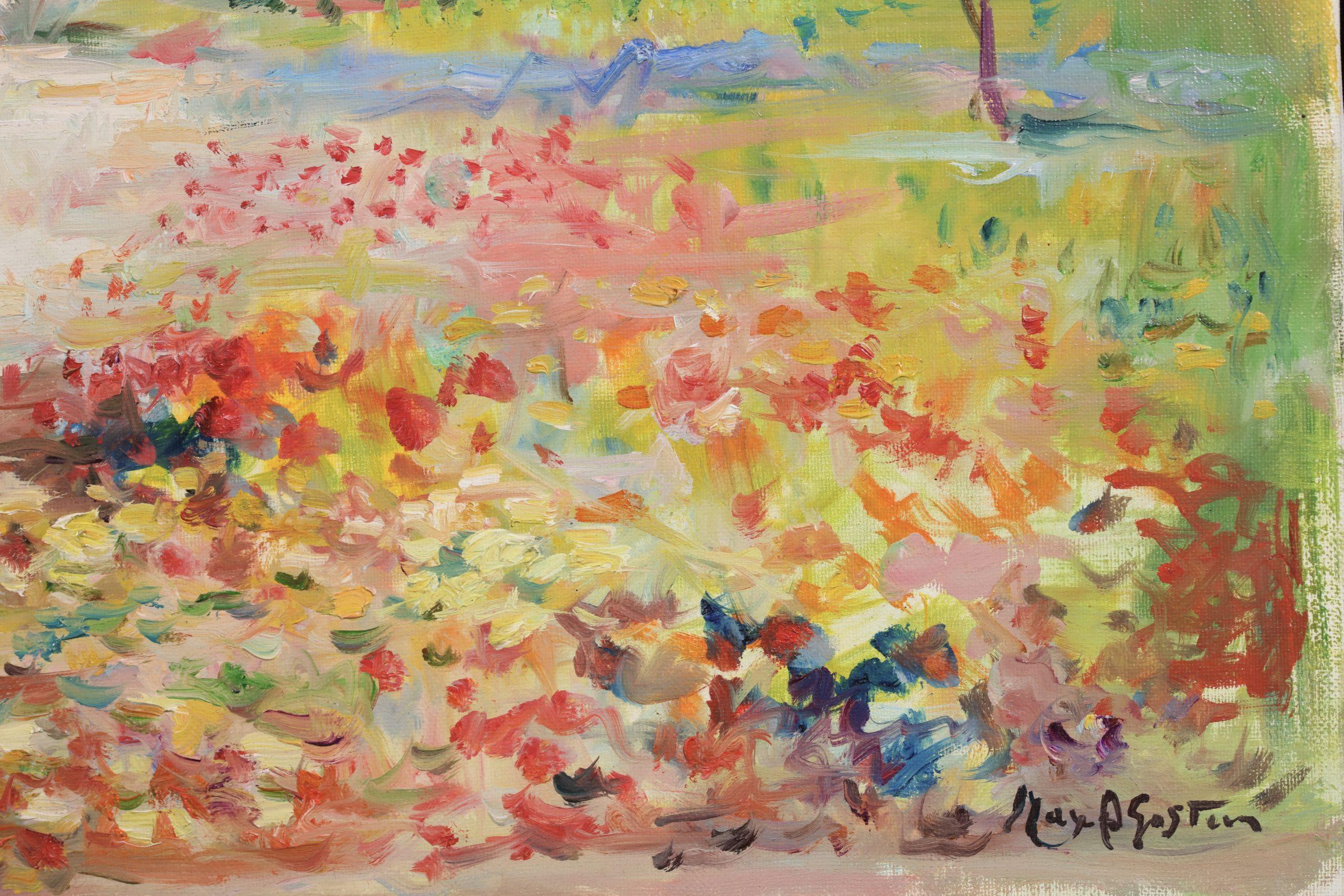 Au bords de l'etang - Figuras postimpresionistas al óleo en paisaje - Max Agostini en venta 4
