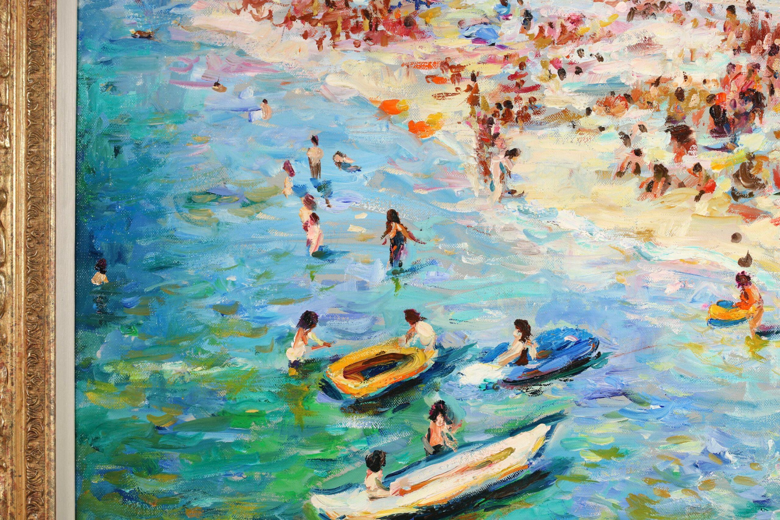 La Plage - Post Impressionist Figures in Landscape Oil Painting by Max Agostini For Sale 1