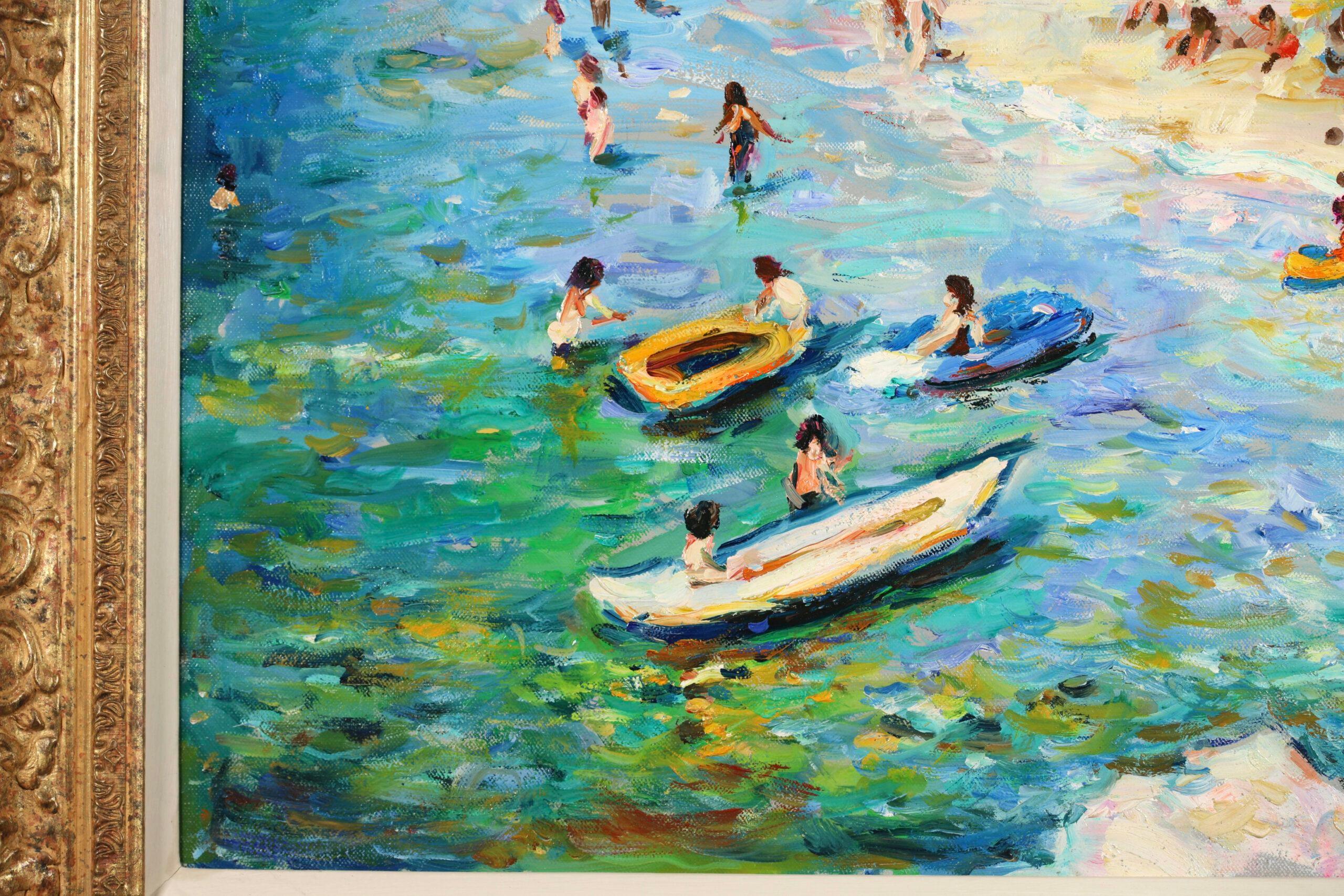 La Plage - Post Impressionist Figures in Landscape Oil Painting by Max Agostini For Sale 2