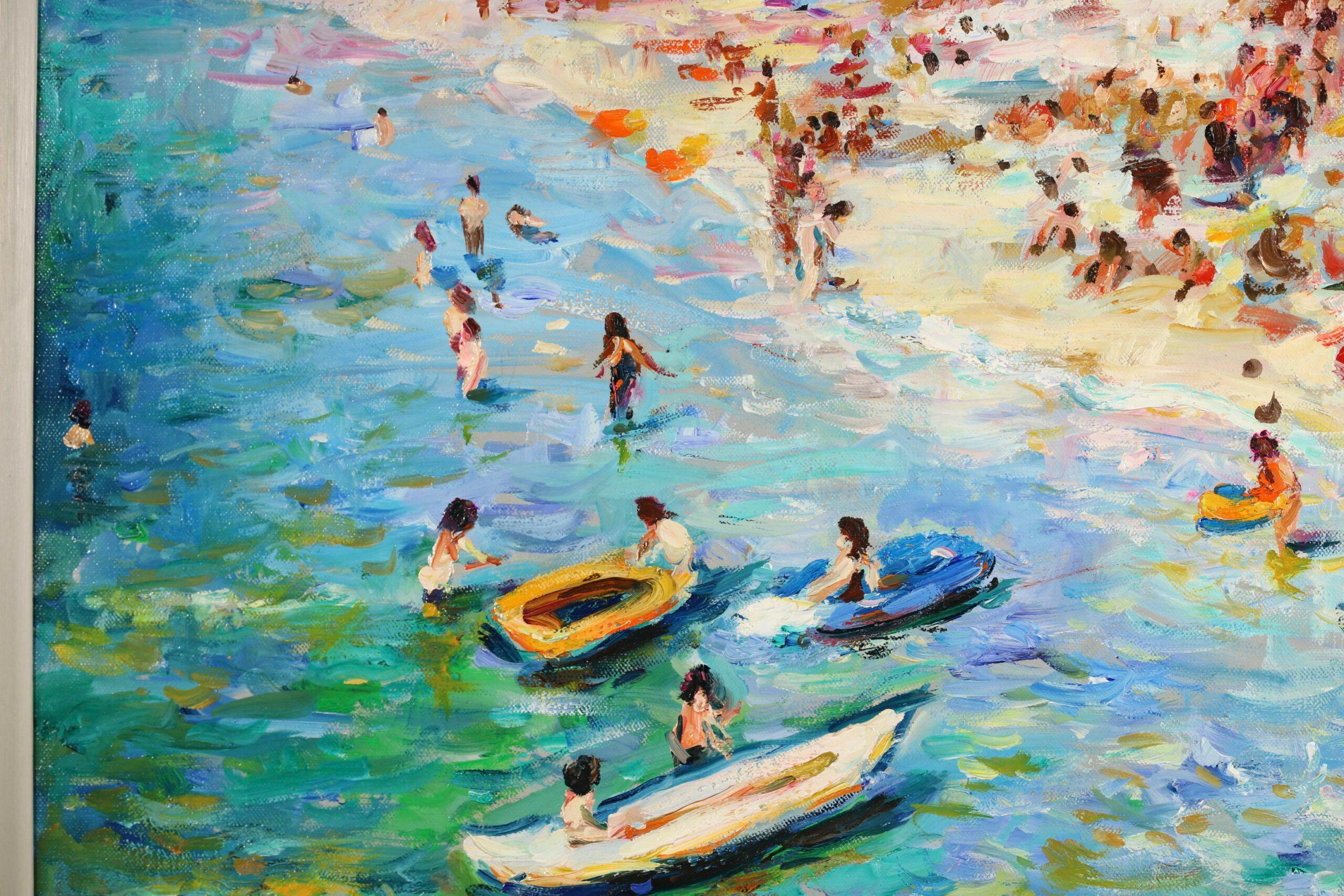 La Plage - Post Impressionist Figures in Landscape Oil Painting by Max Agostini For Sale 5