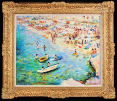La Plage - Post Impressionist Figures in Landscape Oil Painting by Max Agostini