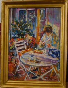 Lectrice dans un jardin ensoleillé - 20th Century, Figurative Oil Painting