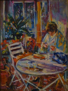 Lectrice dans un jardin ensoleillé - 20th Century, Figurative Oil Painting 