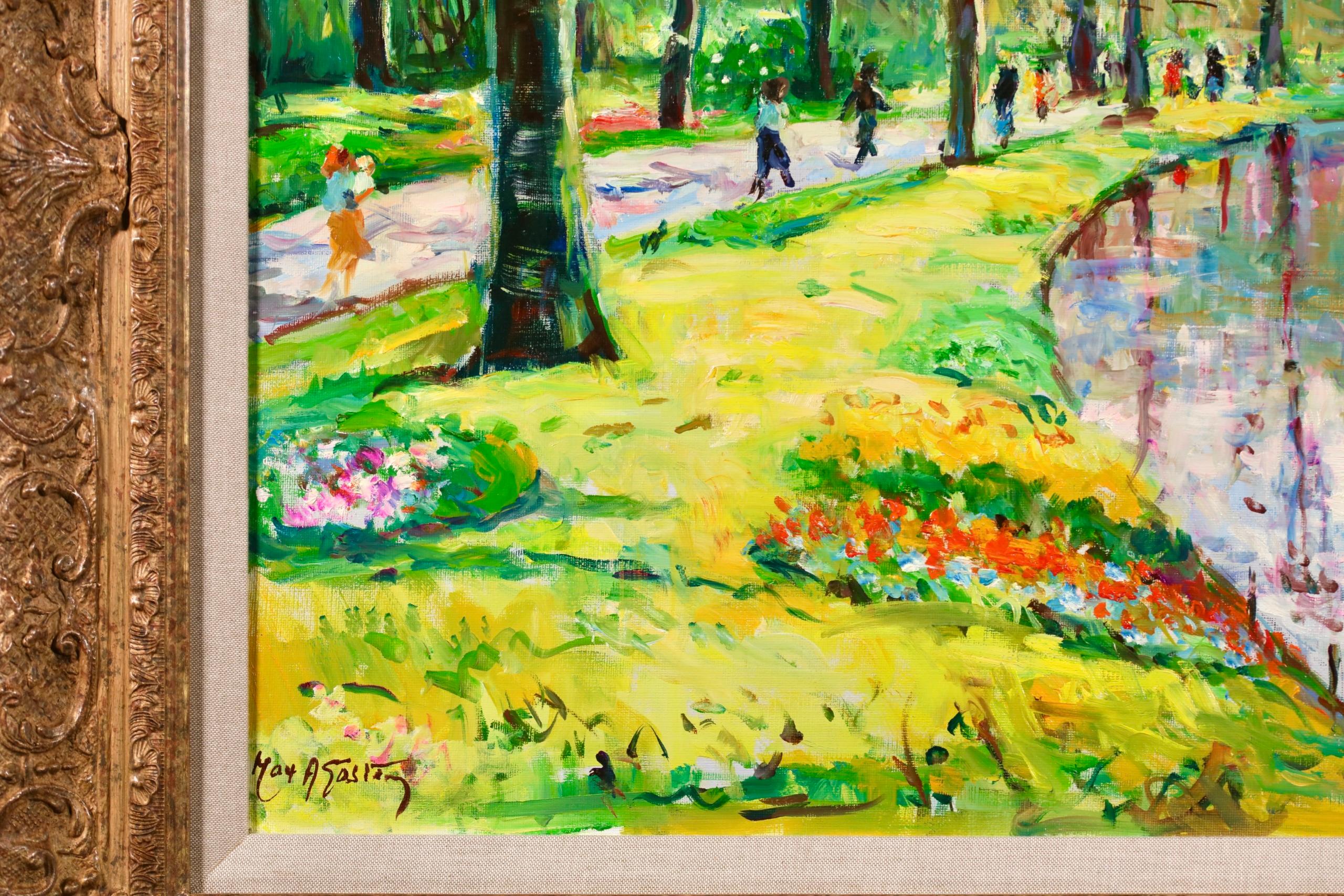 L'Etang - Figuras postimpresionistas en óleo de paisaje de Max Agostini - Figurative Painting Marrón de Max Michel Agostini