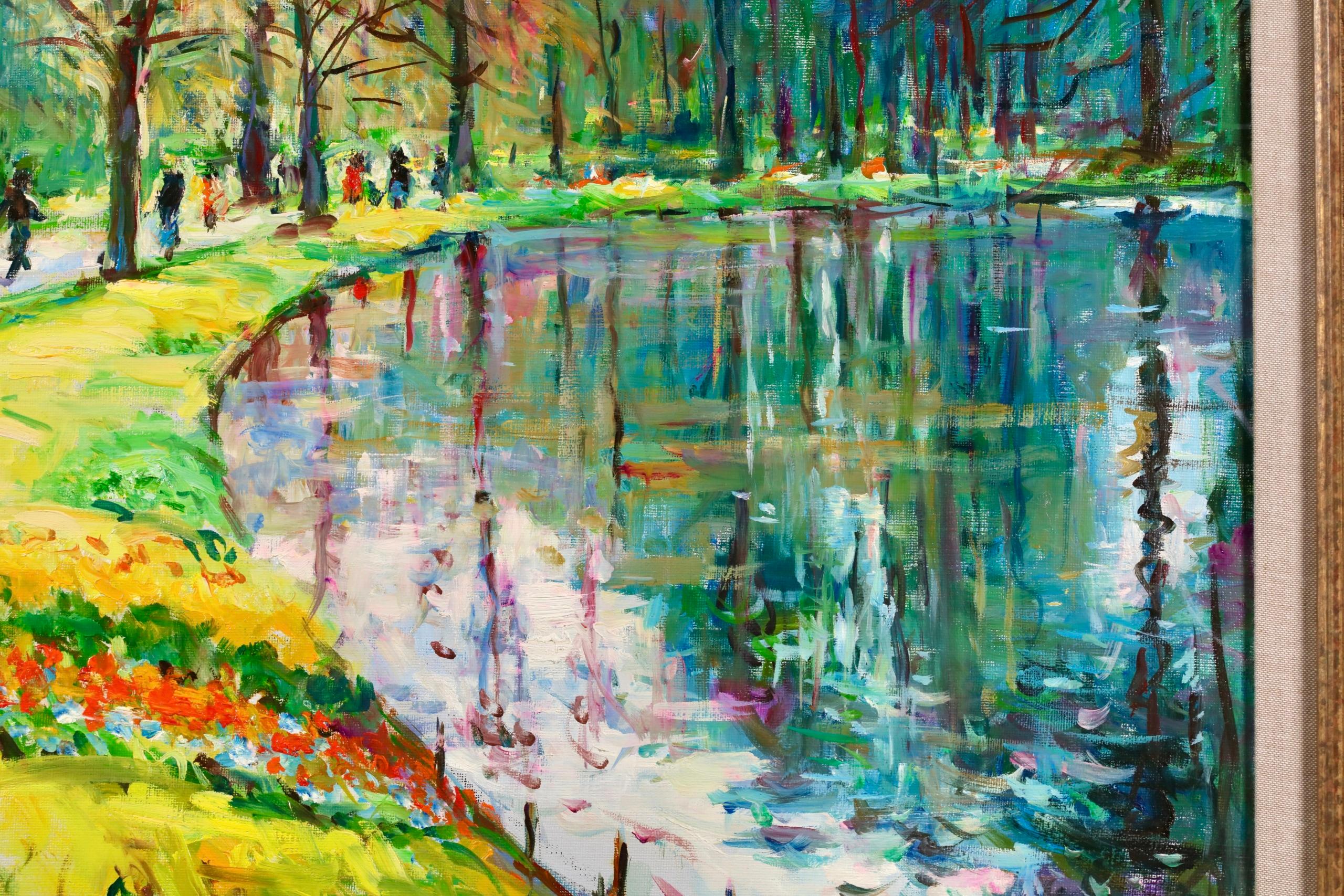 L'Etang - Figuras postimpresionistas en óleo de paisaje de Max Agostini en venta 1